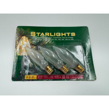 Starlights Klassieke Vlammodel reservelamp E12 12v 3 watt. 3000